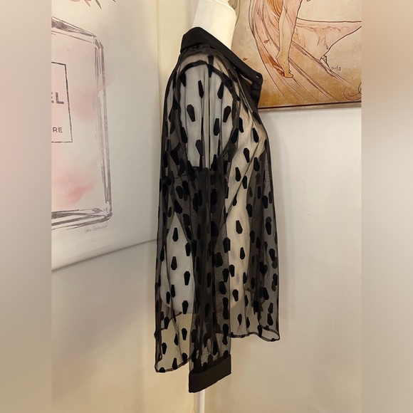 Hot Topic Black Flocked Coffin Sheer Long Sleeve Button Up Size Large - Picture 4 of 14